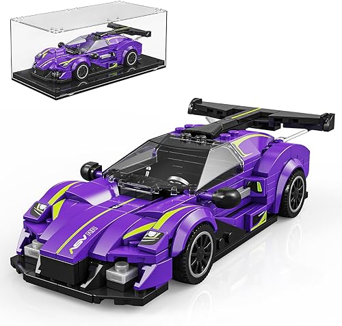 TGL Juego de bloques de construcción de autos súper deportivos con vitrina, juguetes de construcción de autos de carreras de velocidad para niños y