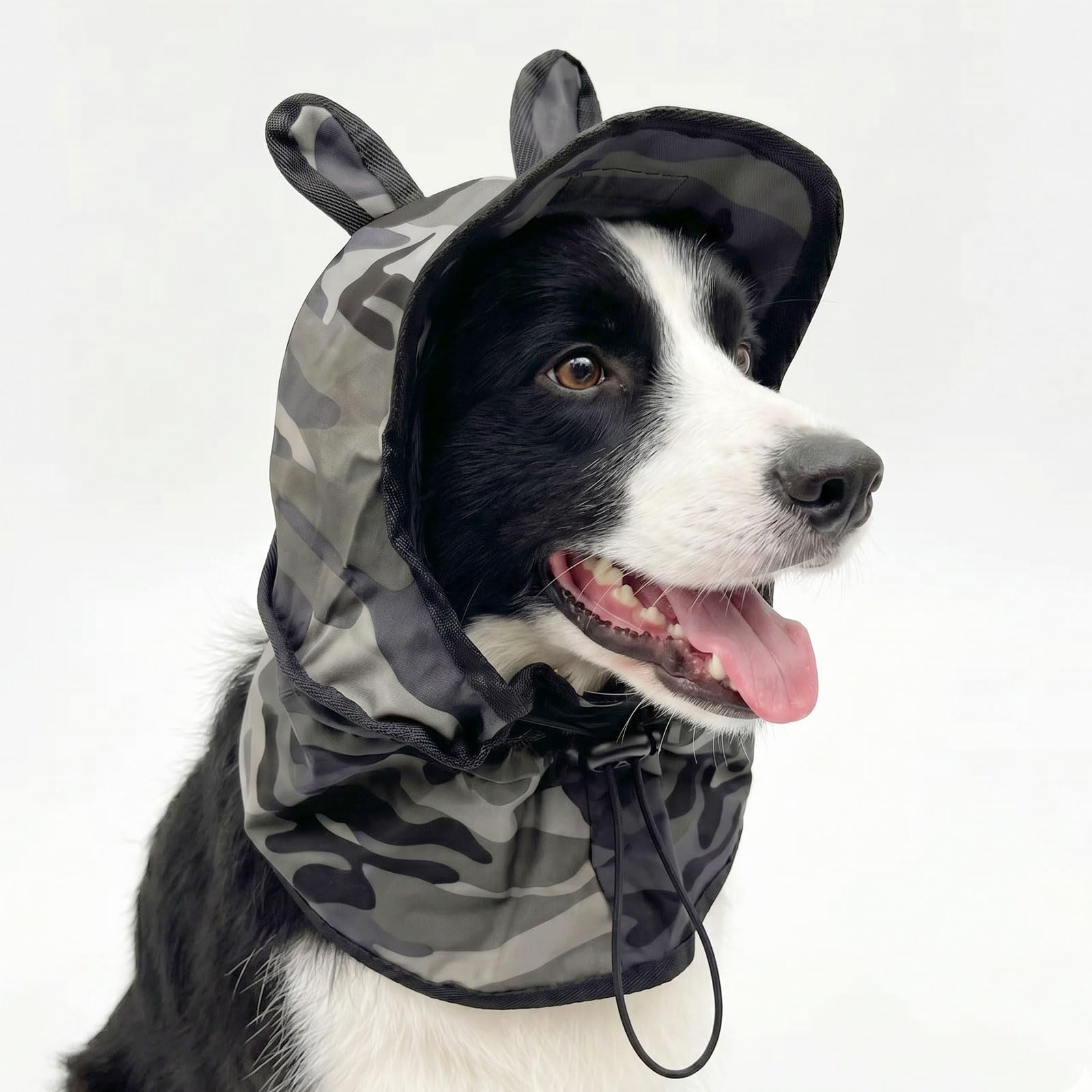 Colenumone Dog Hat, Camouflage Dog Sun Hat with Neck Cover, Adjustable Pet Hood for Small Medium Large Dogs, Windproof Outdoor Cap for Walking and Hiking, Grey Camo,L