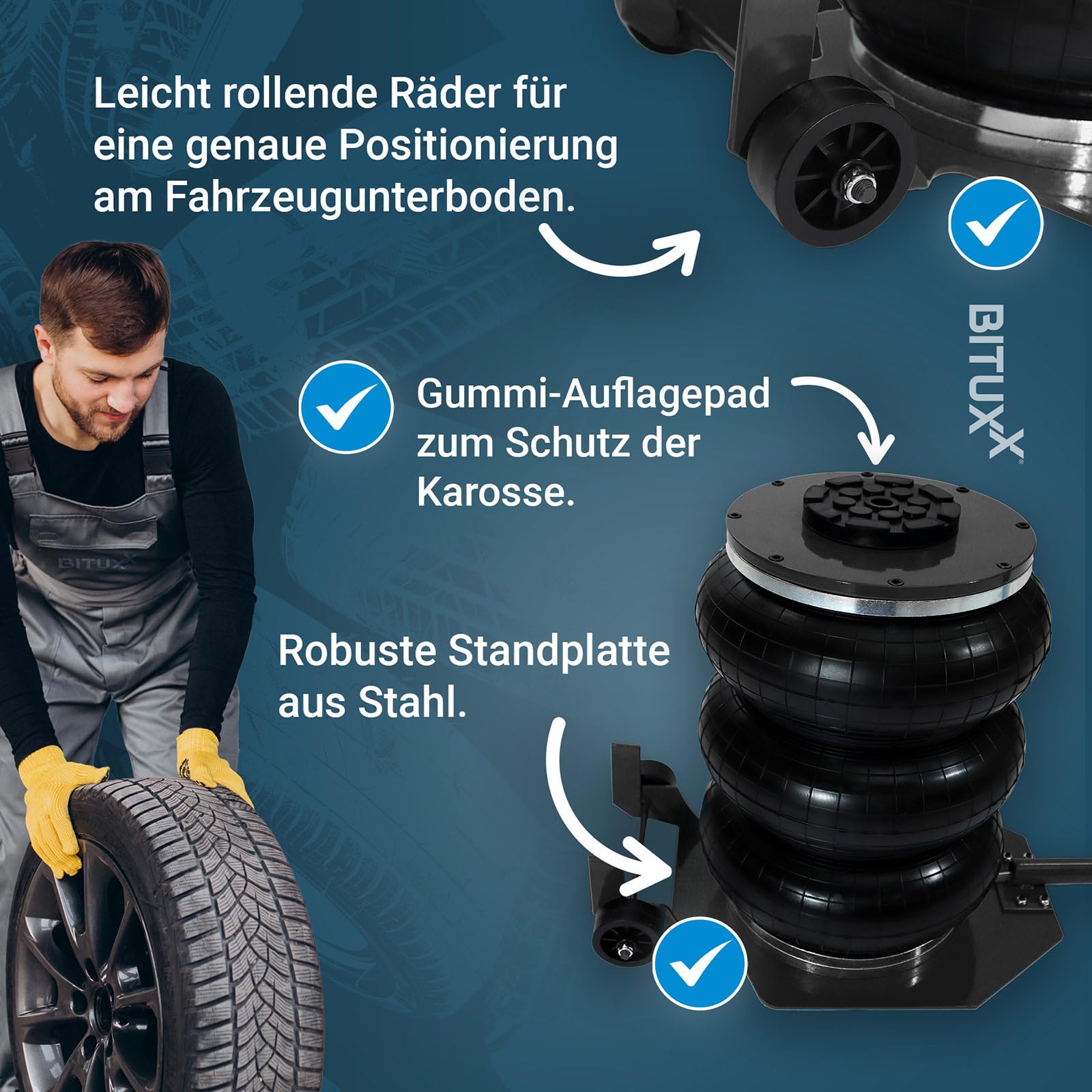 BITUXX Pneumatischer Wagenheber Druckluftwagenheber Luftkissen Autoheber für KFZ Auto bis 3000Kg 3T Schwarz