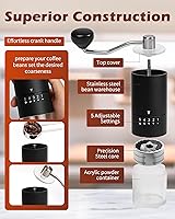 Vista 5 de Stainless Steel Burr Manual Coffee Grinder For Drip,French Press,5 Adjustable Settings,Hand Maker with Built-In Burr,For Home Use and Camping