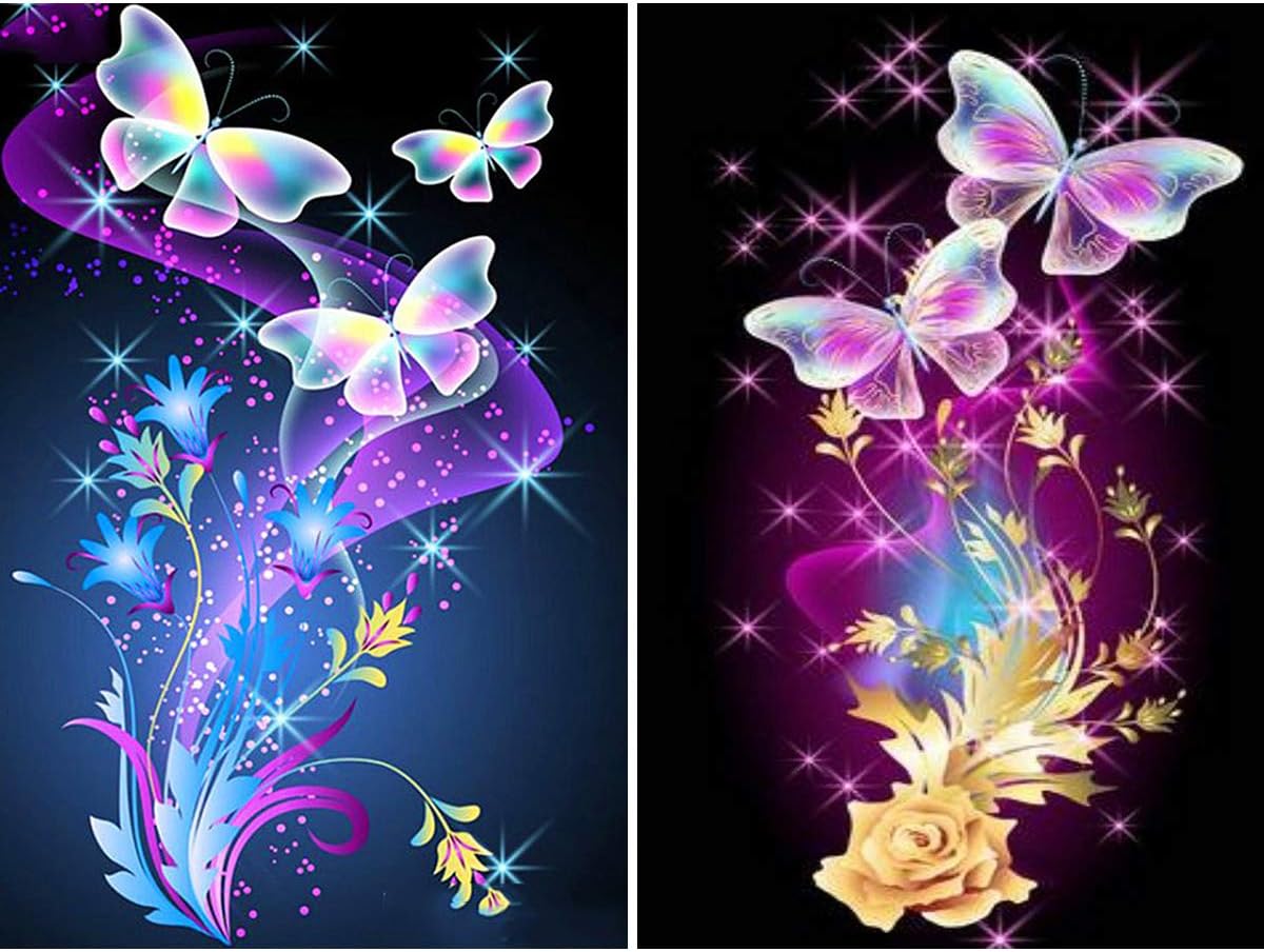 2 Pack 5D Full Drill Butterfly Diamond Painting Kit, UNIME DIY Diamond Rhinestone Painting Kits for Adults and Beginner Embroidery Arts Craft Home Decor, 16 X 12 Inch (Butterfly Diamond Painting)