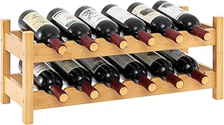 COSTWAY Weinregal Bambus für 12 Flaschen, Flaschenregal mit 2 Etagen, Flaschenhalter für Keller, Küche, Bar, Esszimmer, Weinflaschenregal 60,5 x 24 x 25 cm (Natur)