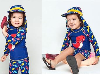 AIWUHE Toddler Boys Swimsuit 2 piece Rash Guard Swimsuits with Swim Trunk Long Sleeve Bathing Suit Sunsuit Swimwear Sets 1-7Y