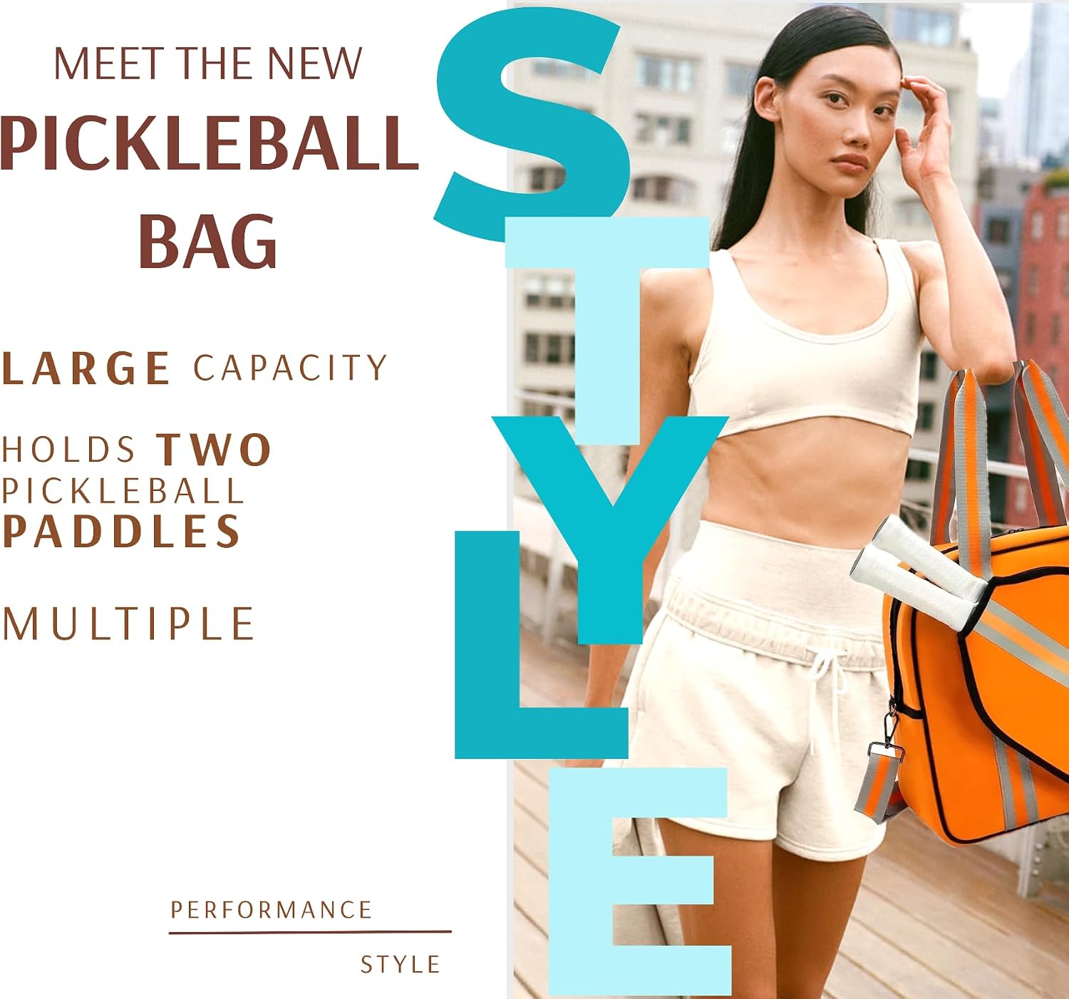 Pickleball Sports Tote Bag with Racket Holder, Neoprene, Adjustable Shoulder Strap