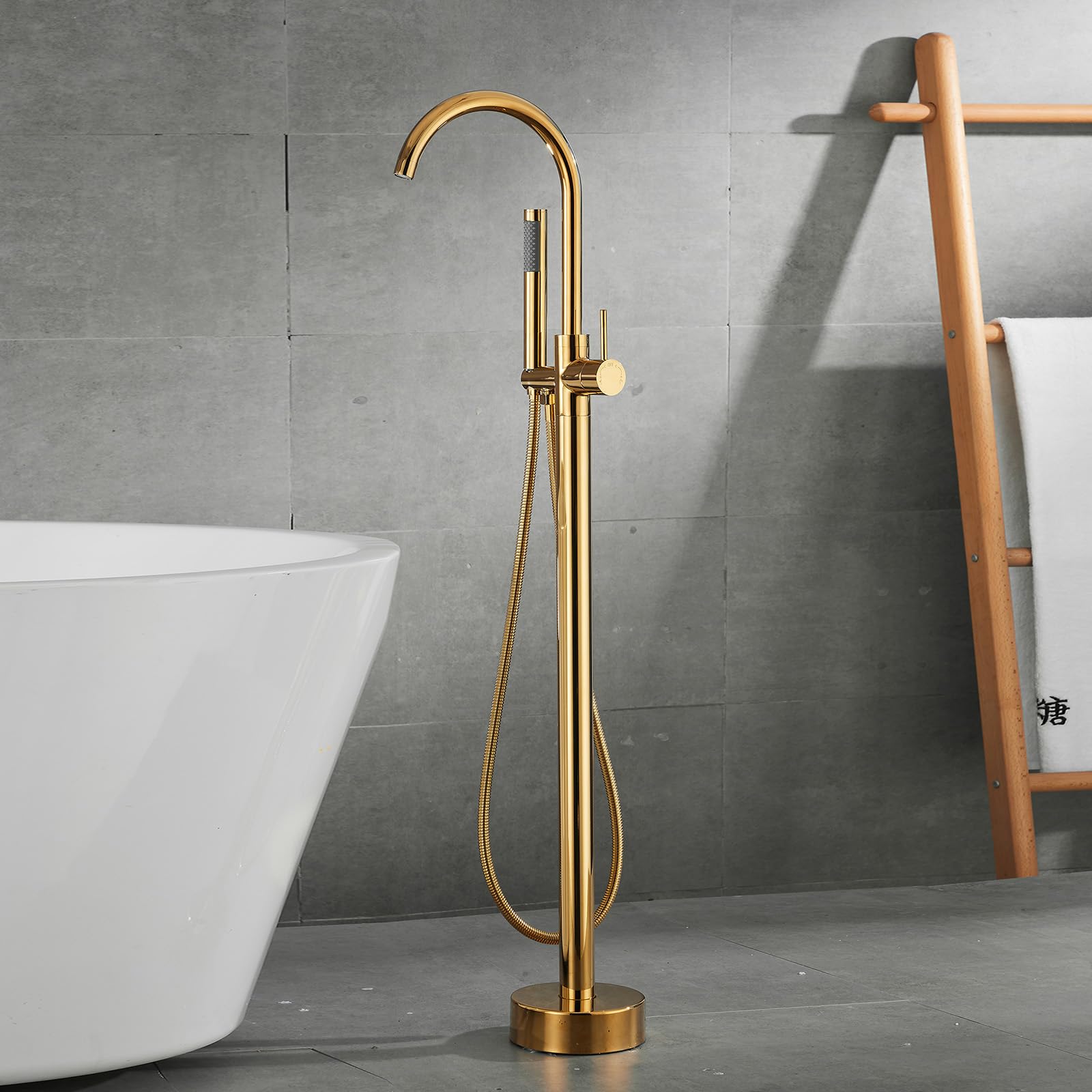 Mitigeur de bain-douche à haut débit avec inverseur fluide et pommeau de douche doré
