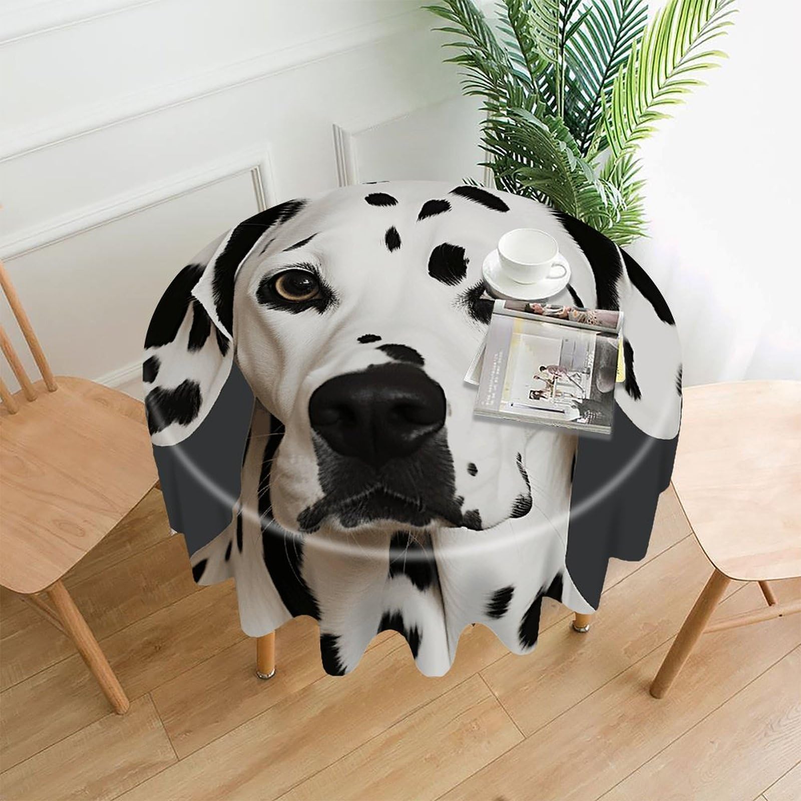 Dalmatian Tablecloth Exquisite Wrinkle-Free Straight-Edge Round Table Cloth Anti-Fading Premium Polyester Tablecloth Waterproof Folding Table Cloths for Tables Decor