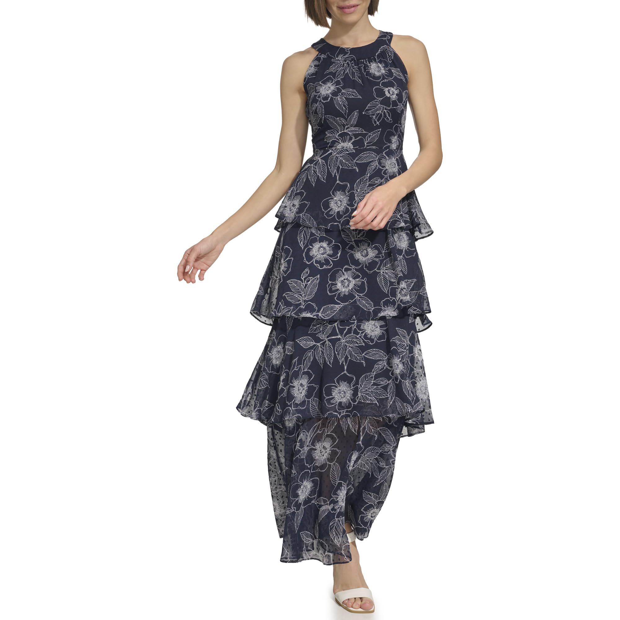 Tommy Hilfiger Womens Floral Tiered Maxi Dress Sky Captain/Ivory 16