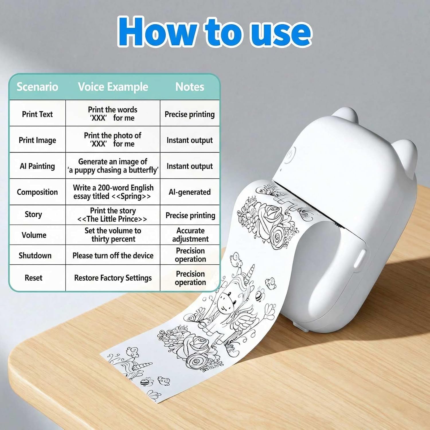 AI Voice Sticker Printer, Portable Voice Controlled Mini Printer, Inkless Thermal Sticker Maker for Home Office Study Notes & Label DIY (1 Roll Sticker Paper Included)