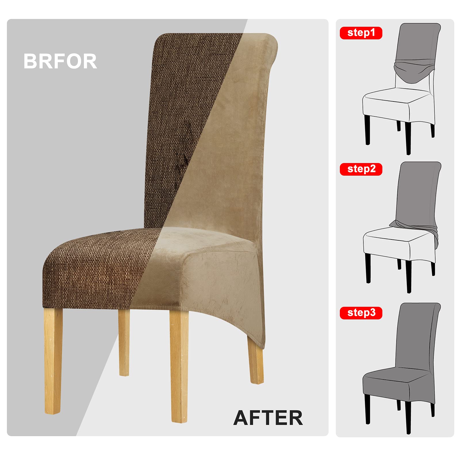 Lot de 6 housses de chaise de salle à manger XL en velours extensible pour chaise de mariage, fête, hôtel, restaurant, décoration d'intérieur (Camel)