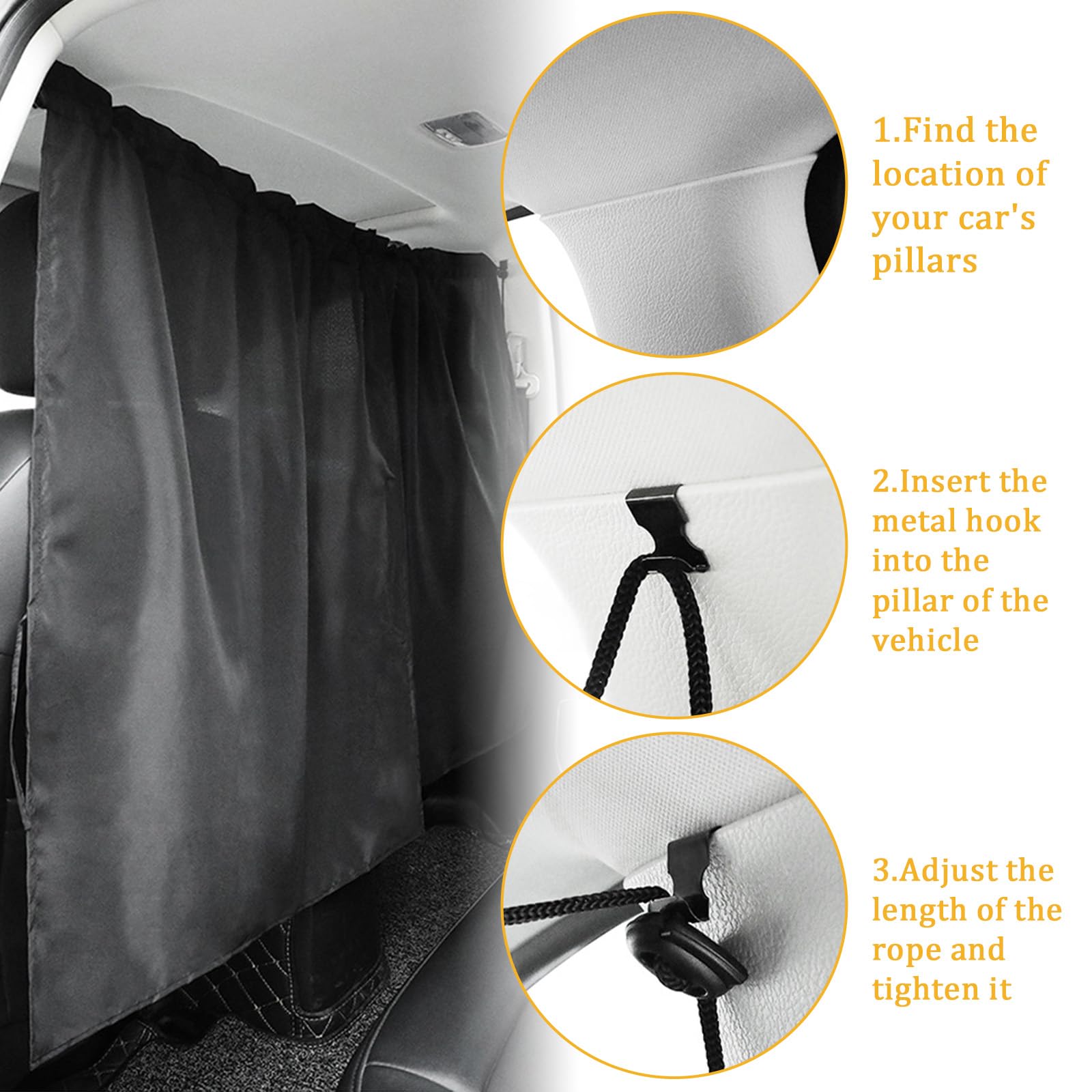 HEKOBAG Cortinas divisoras de privacidad para coche, 180 x 100 cm, cortina opaca de doble capa para asiento de coche, cortina de división delantera y trasera, divisor extraíble para coche y camping