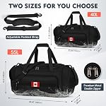 NUBILY Sac de gymnastique Hommes 40L Grand sac à bandoulière avec compartiment de chaussures & Wet Pocket Sports Waterproof Weekender Sac avec DIY Strap Carry On Duffle pour la campagne de vacances de gym, Noir