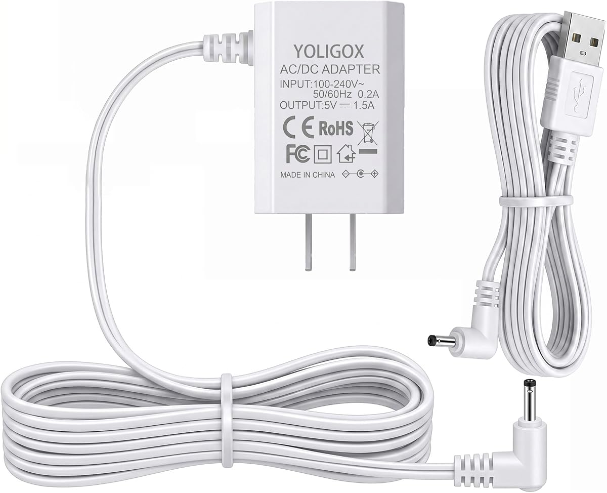 Power Cord Adapter Compatible with Infant Optics DXR-8 and DXR8 PRO SS Monitor Unit NOT for Camera Unit - with USB Cable - White.