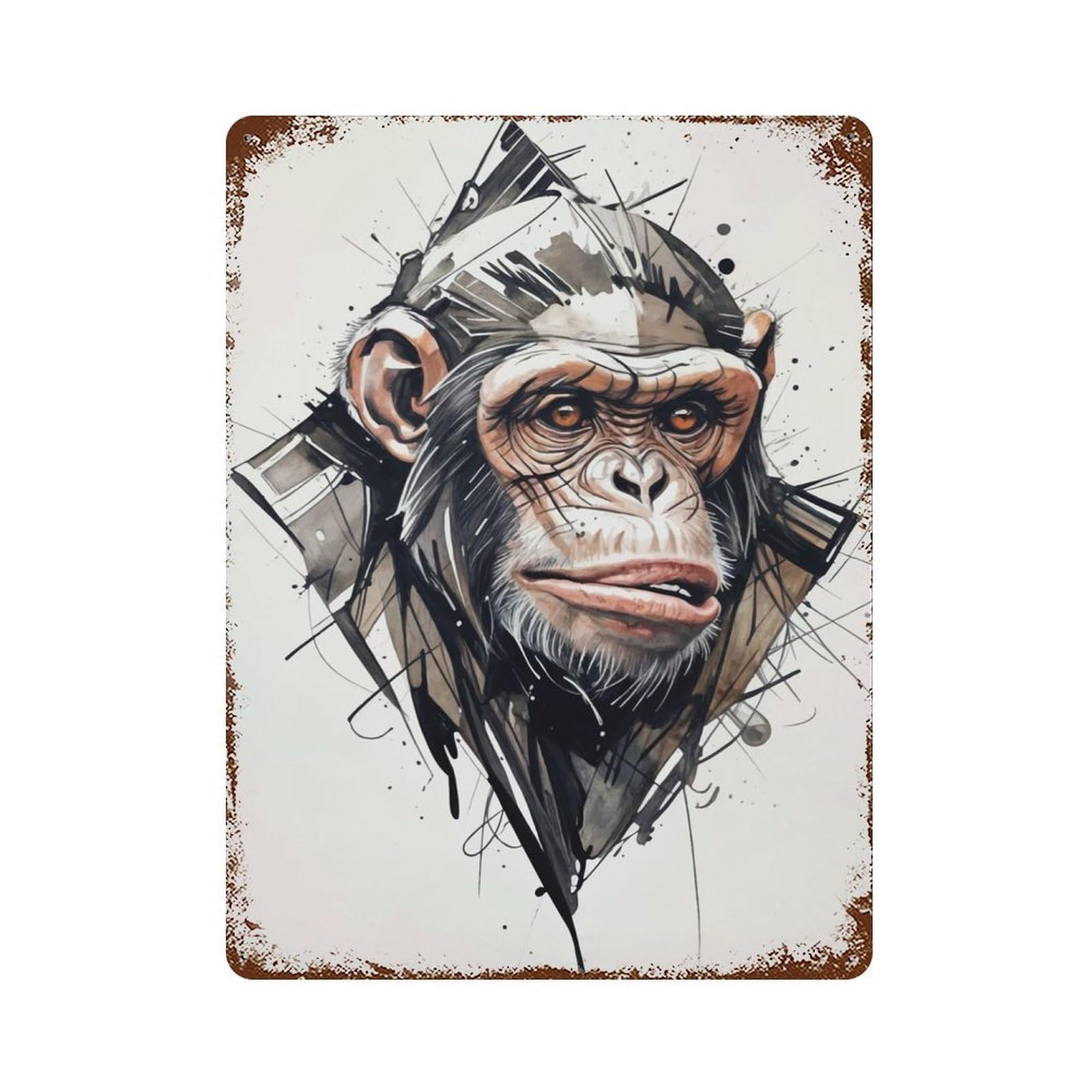 Retro Metal Sign with Chimpanzee Portrait Design 15.7"x11.8", for Living Room, Hallway And Home Decor, Farmhouse Wall Decor