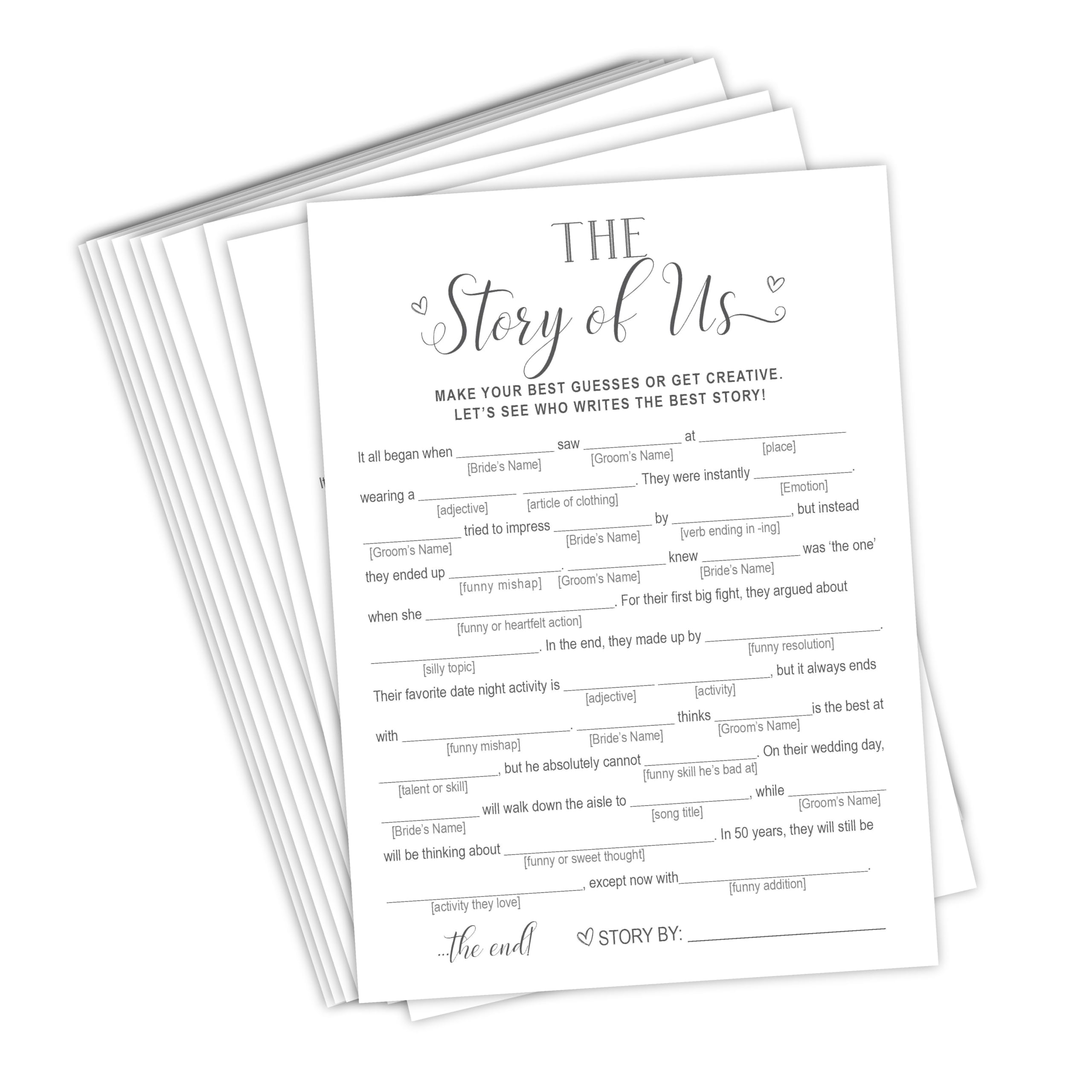 Your Main Event Prints Fun Bridal Shower Game, Wedding Games and Activities, Our Love Story Mad Libs, 50 Cards Included