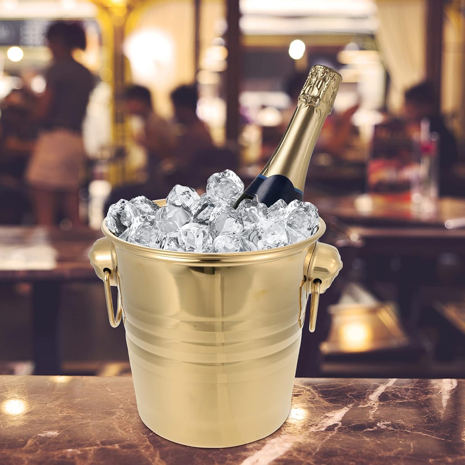 Stainless Steel Ice Bucket Beer Whisky Cooling Containers Tiger Head Ice Bucket Wine Bar Party Favor- 3L (Golden)