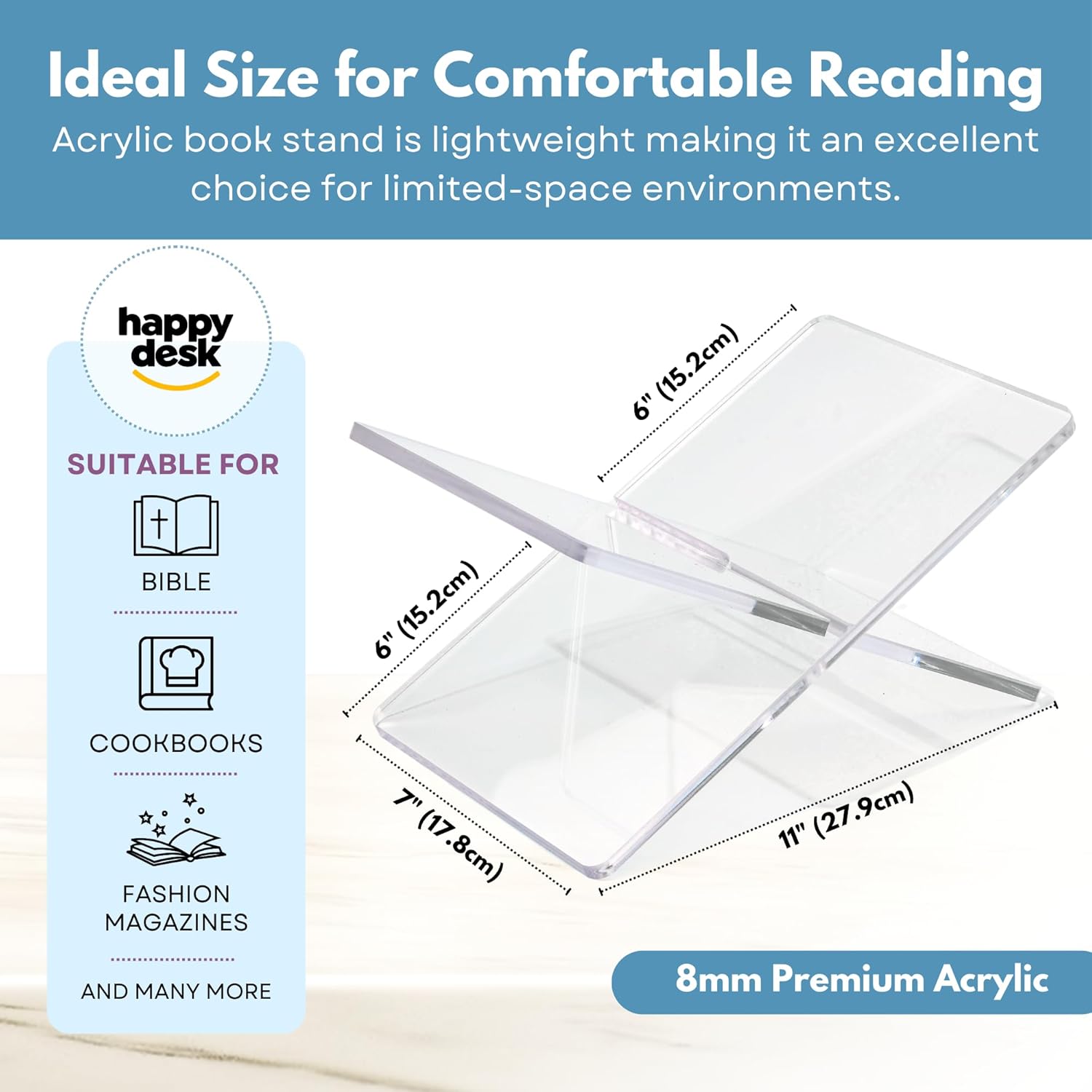 Acrylic Book Stands, 11" x 7" x 5.75" Clear Acrylic Book Holder, Open Book Stands for Display and Reading, Suitable for Art, Bible Stand, Cookbook, Magazine, Textbooks - Home and Office