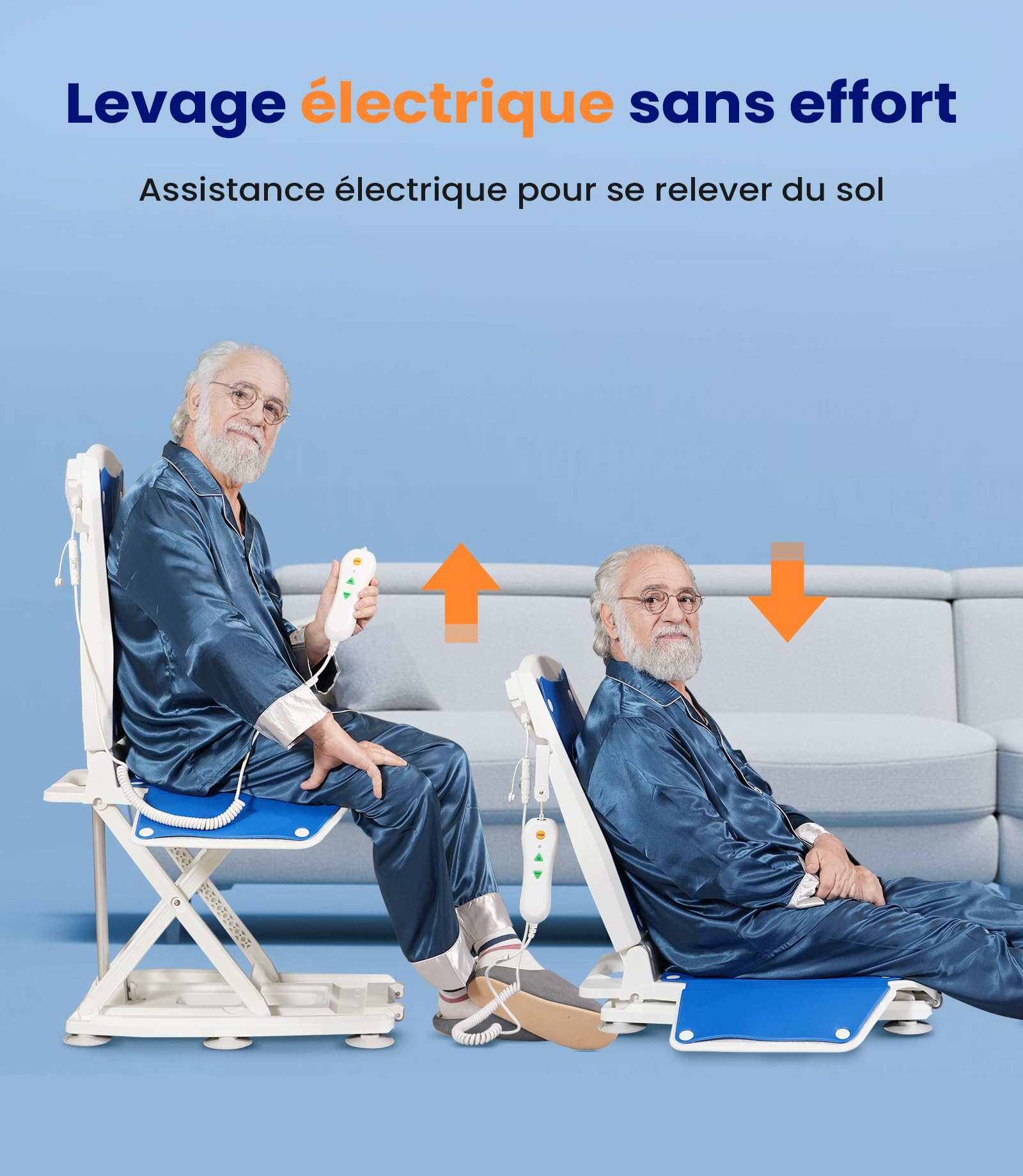 VOCIC Fauteuil releveur électrique avec roulettes, Pliable | Senior domicile aide mobilité, assistance après chute, siège relevage sol, transfert canapé lit fauteuil roulant 140KG