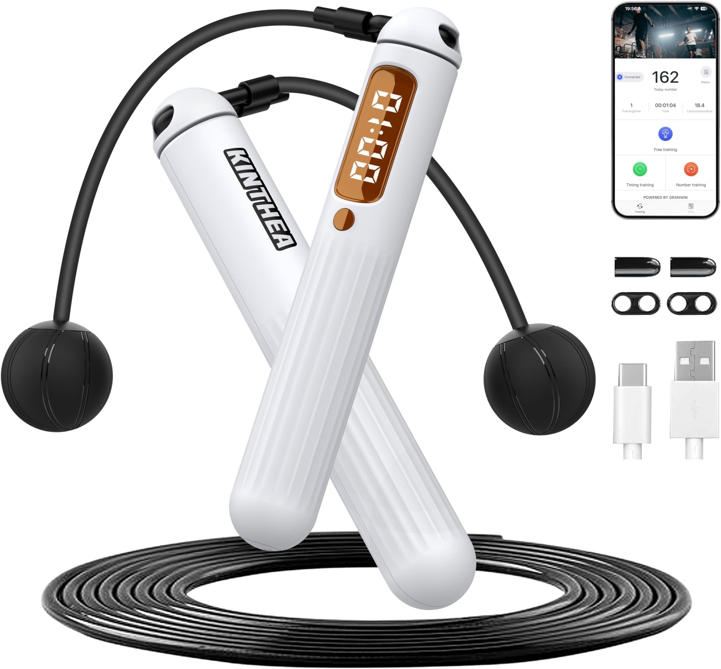 2 in 1 Smart Jump Rope, APP Control & Data Record, Cordless Jumping Rope with Counter for Women, Men, All Age, Adjustable Skipping Rope for Cardio Fitness in Limited Home Space & Outdoor