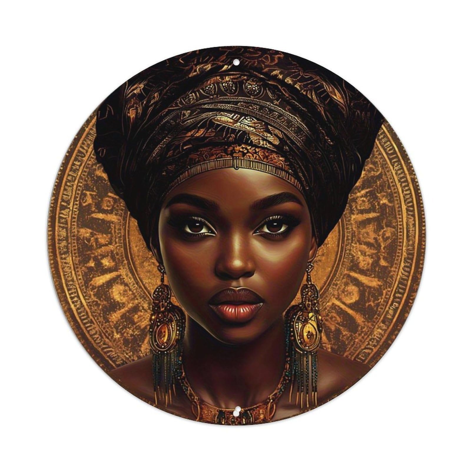 Ornate Gold Circular Medallion Pattern Vintage Metal Tin Sign Retro Wall Decor for Home Bar Garage Cafe, Indoor & Outdoor Decorative，circle Metal Poster, 8x8 Inch