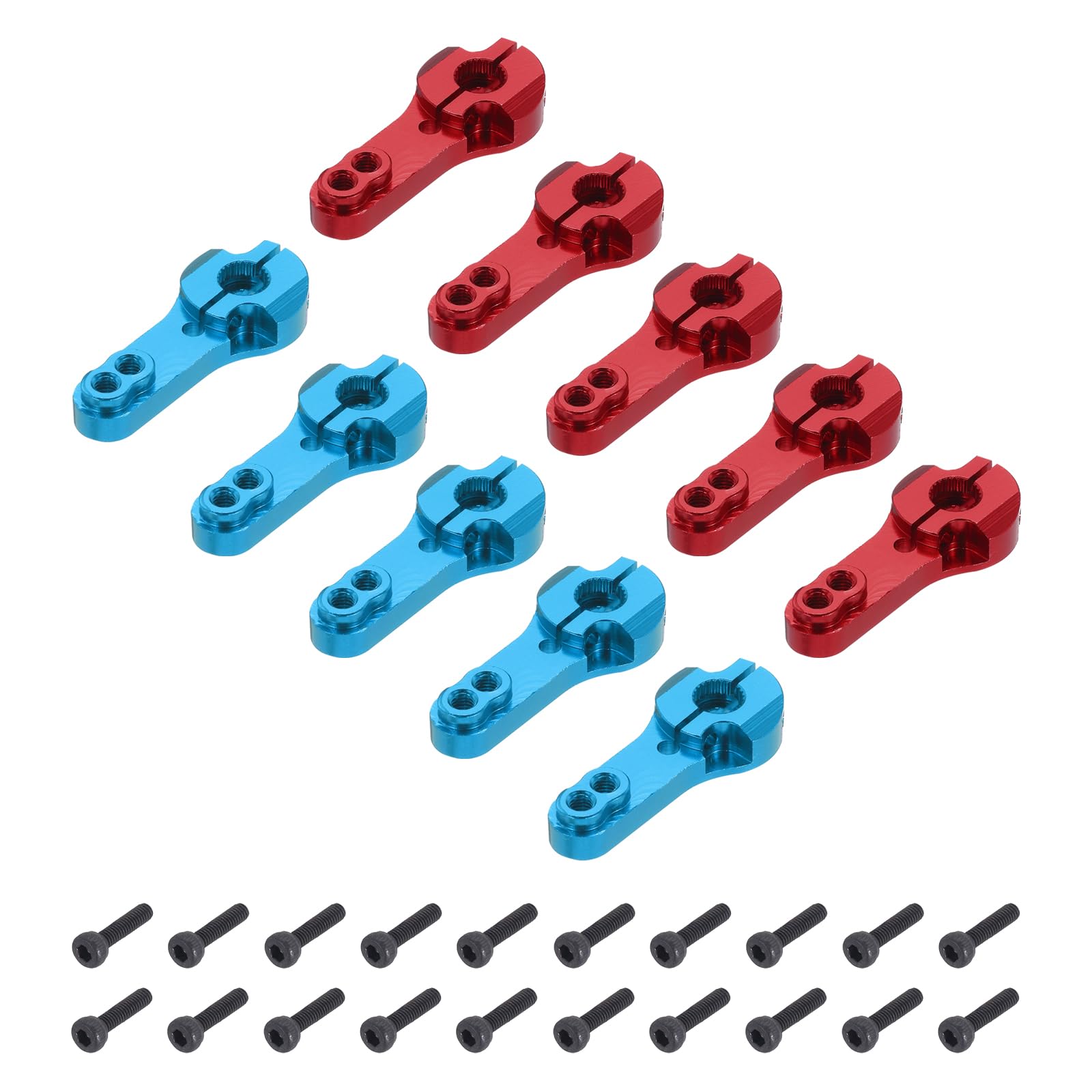 sourcing map 10 Pcs Aluminum Servo Horn 25T Steering Arm 35mm Length Red & Blue Suitable for DIY RC Car/Boat/Airplanes Boat Model Accessories with 2 Pcs Screws