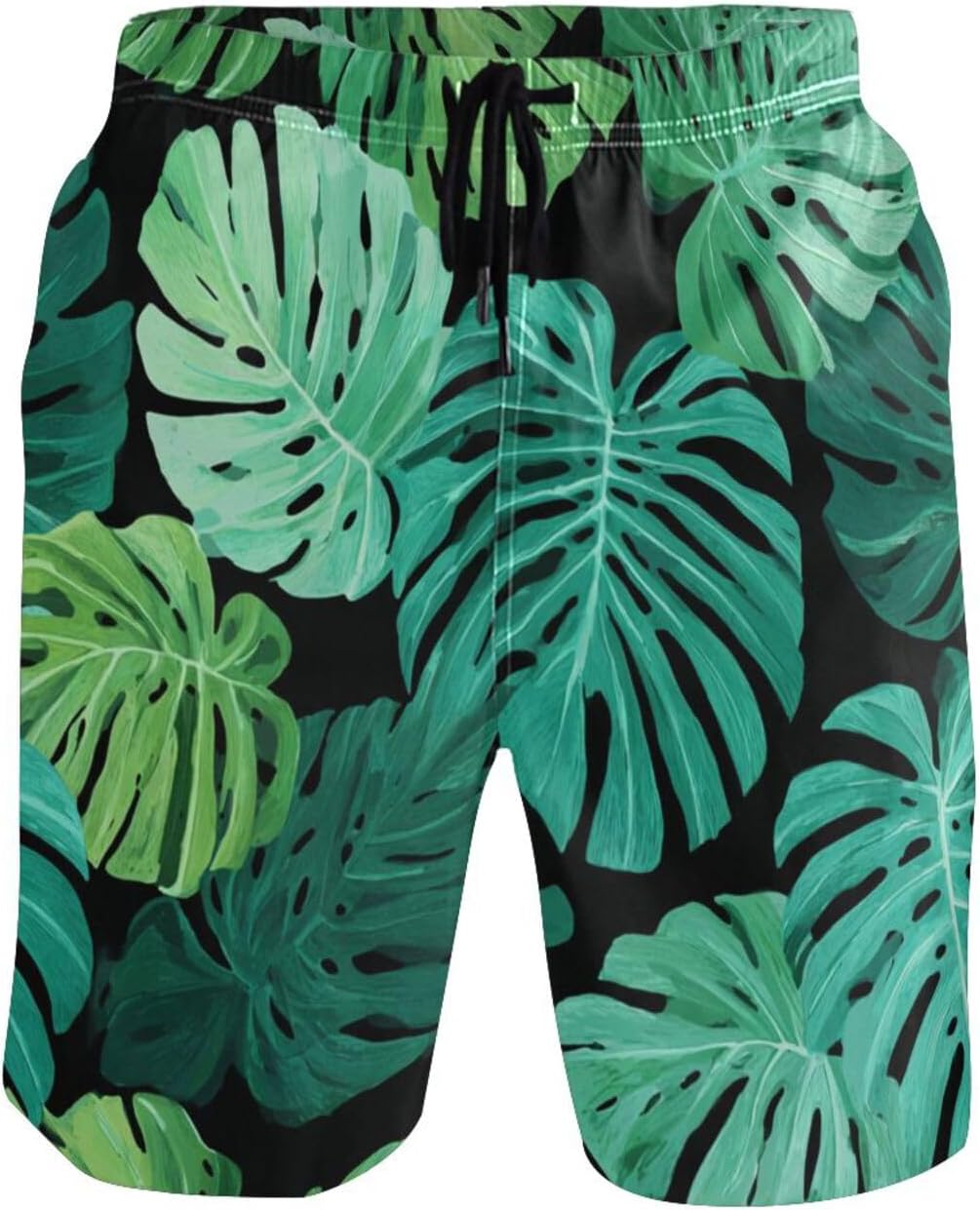 Boccsty Men's Swim Trunks Green Alien Pattern Summer Beach Shorts Quick Dry Bathing Suits with Mesh Lining S