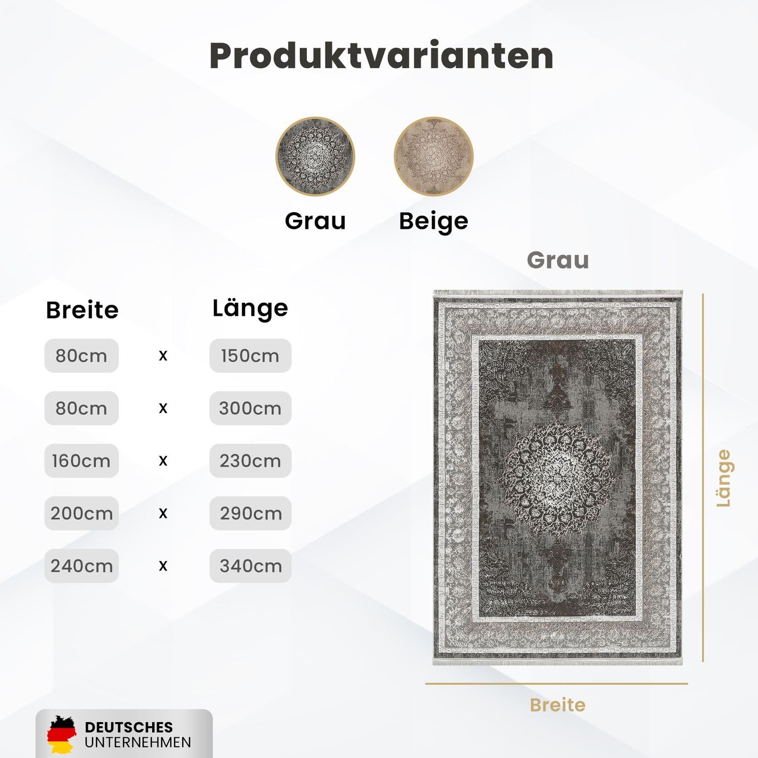 VIMODA Teppich Kurzflor Moderner Teppich mit Ornament-Muster – Pflegeleicht & Robust – Für Fußbodenheizung geeignet,Farbe:Grau;Maße:240 x 340 cm