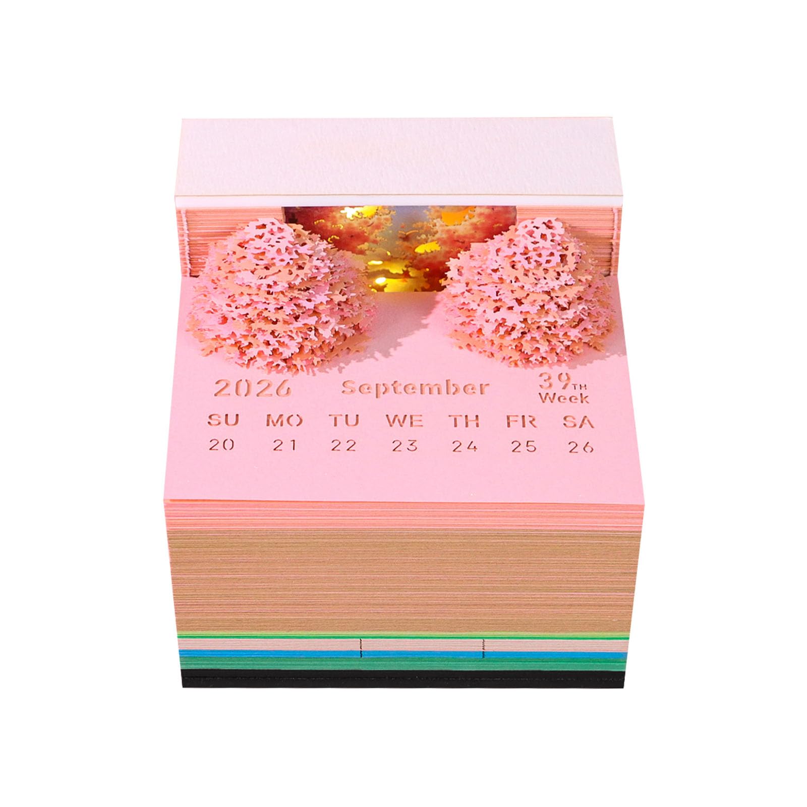 Calendrier hebdomadaire 2026 avec feuilles détachables pour décoration de bureau Motif fleurs de pêcher 3D