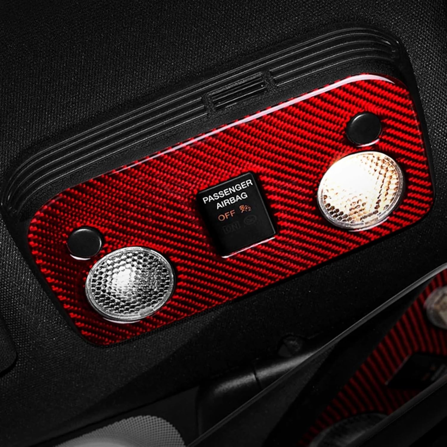 for Fords Mustang 2015-2023 Front Reading Light Switch Control Panel Cover Trim Red Real Carbon Fiber Lamp Key Button Frame Strip