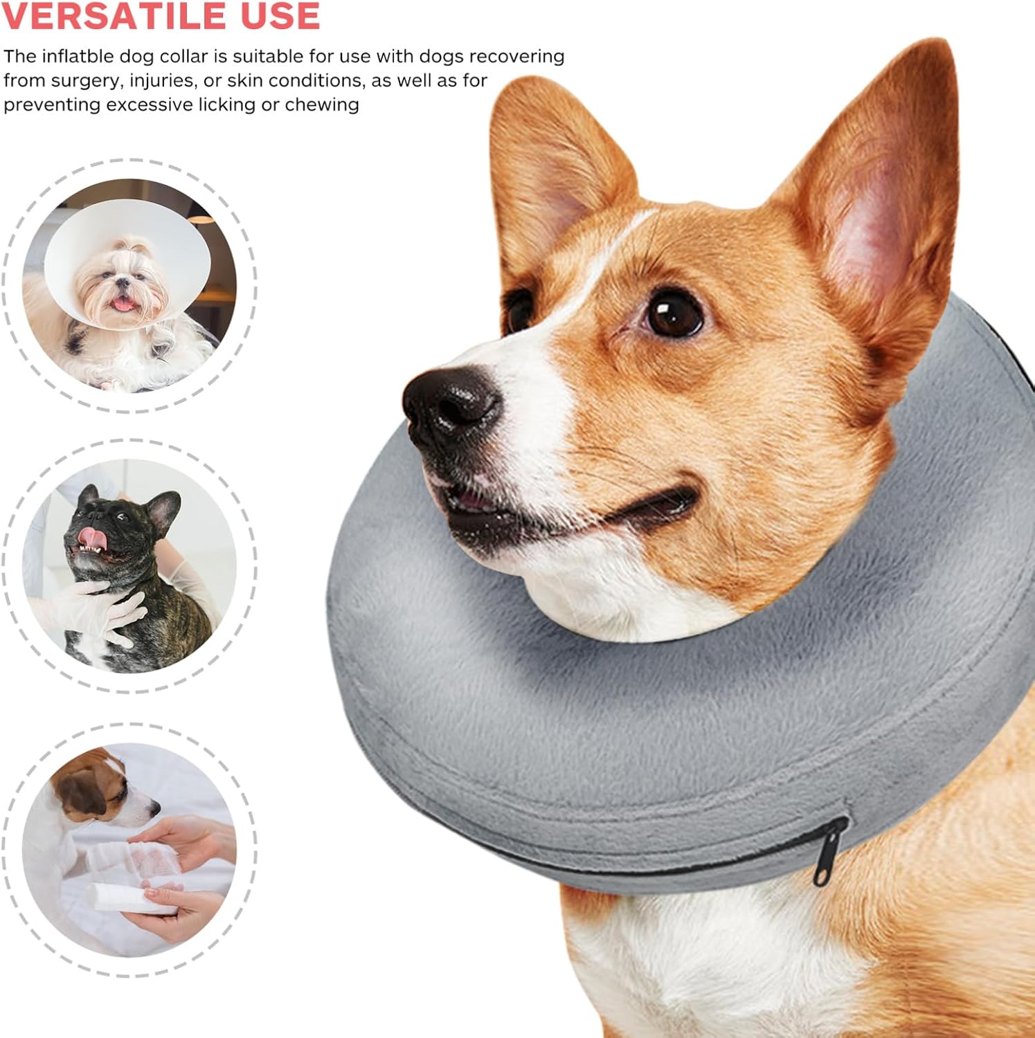 YARNOW Inflatable Dog Collar Medium Adjustable Soft Recovery Cone for Surgery Protection Lightweight Donut Collar Comfortable Protective for Dogs 17.71 Inch