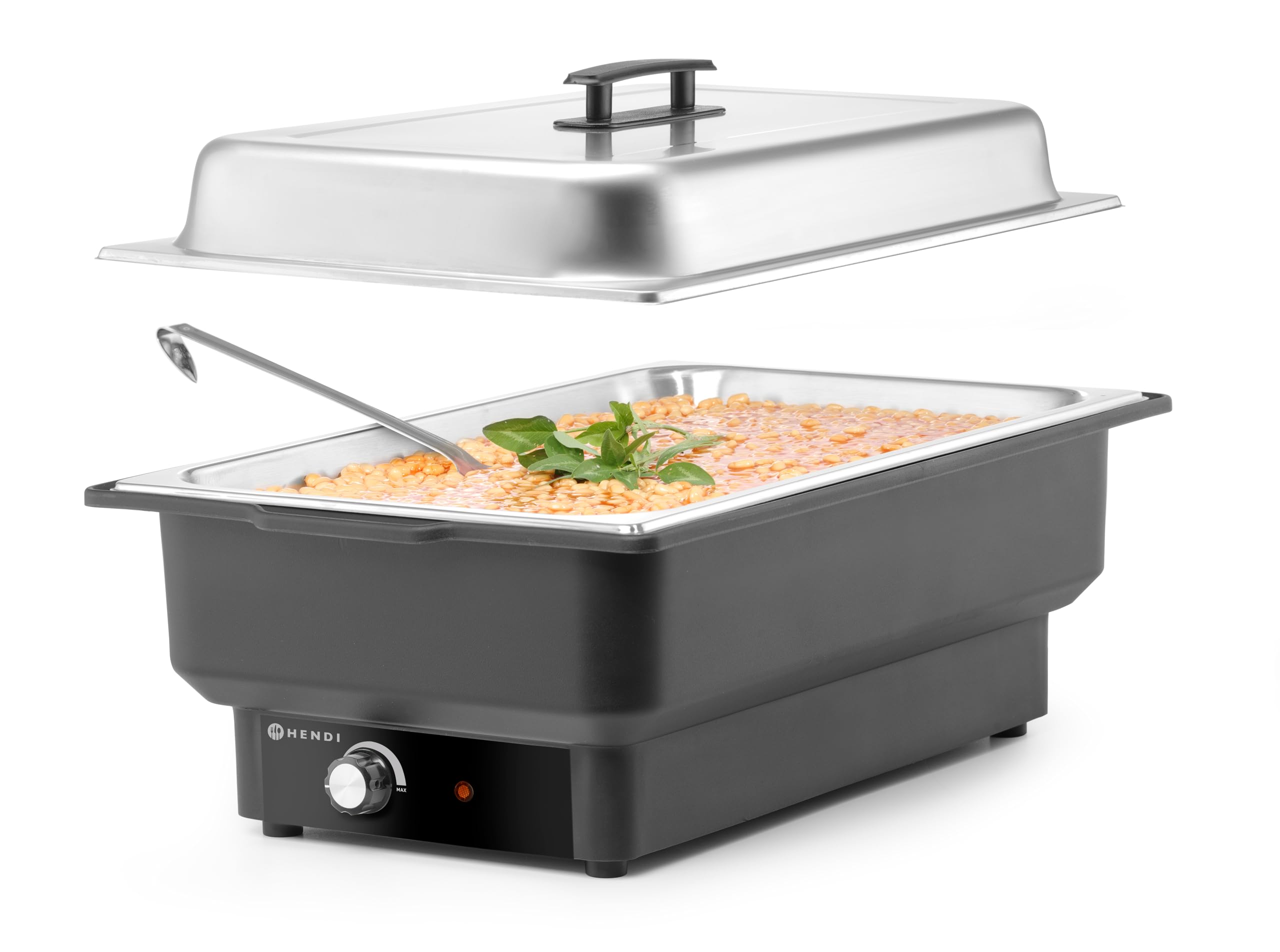 HENDI Chafing Dish électrique Tellano, Bain-Marie de Buffet, GN 1/1, capacité 9L, 30–85°C, 230V, 900W, 575x349x(H) 278mm, polypropylène et Acier Inoxydable