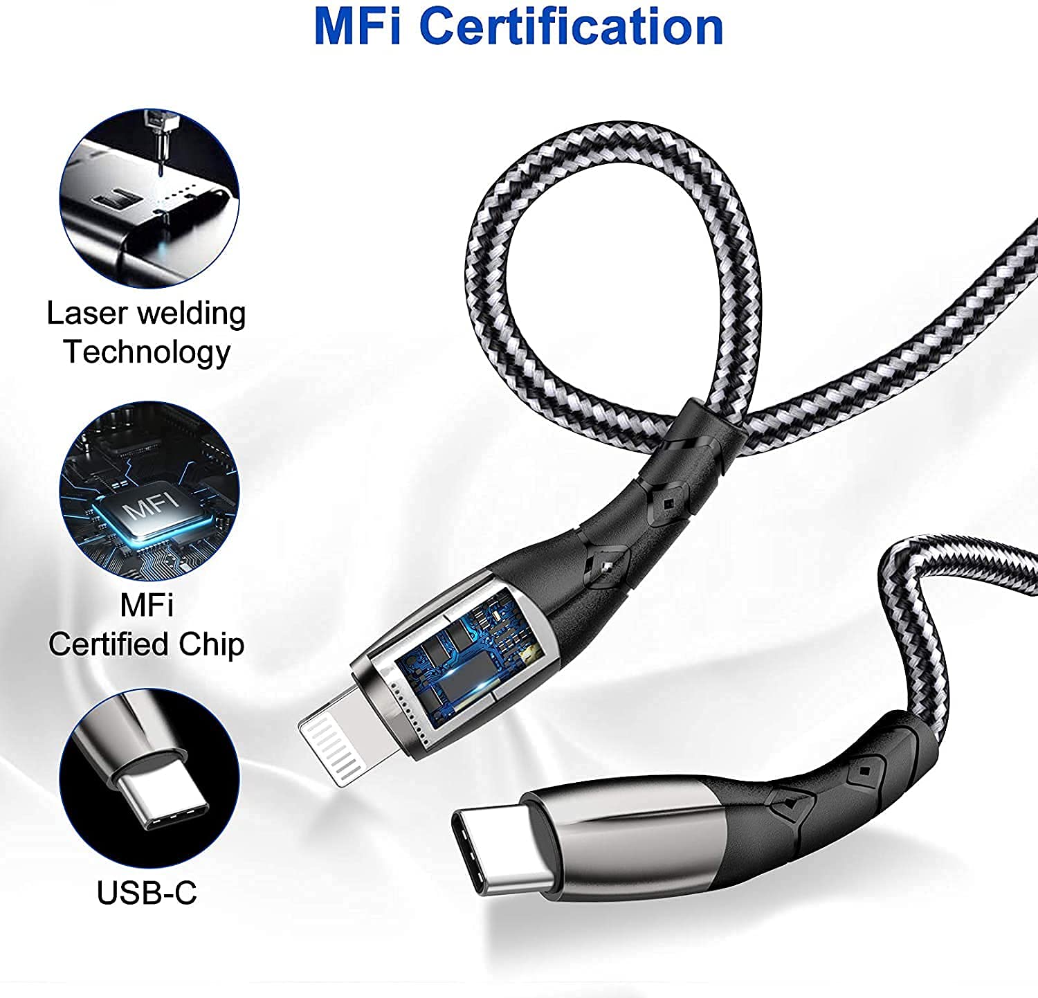 Sundix USB C to Lightning Cable, 20W 2Pack 6ft MFi Certified iPhone Fast Charger Nylon Braided Cables, Compatible with iPhone 12/12 Pro/12 Pro Max/11/11 Pro/11 Pro Max/XS/XR/8 and More