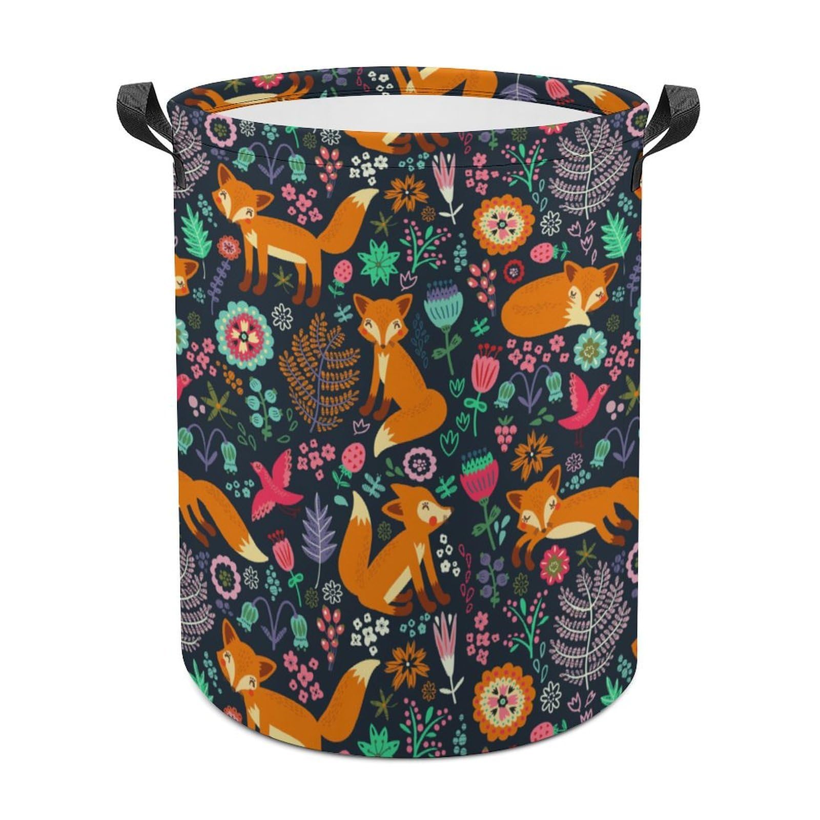 MHYRAC Laundry Hamper, Cute Fox Floral Laundry Basket, Washing Basket with Handle