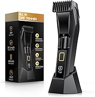 NAUQUOHZ Men's Beard Trimmer: 20 Length Settings, Stainless Steel T-Blade, Cordless IPX7 Waterproof, 90min Battery, LED Display