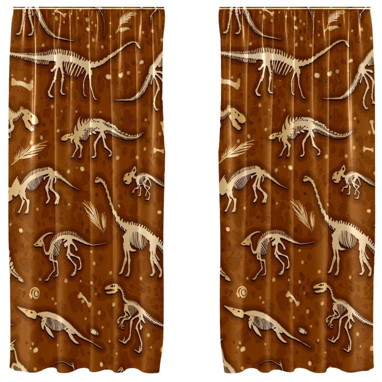 Rideau occultant en microfibres marron à motif dinosaure 140x213 cm