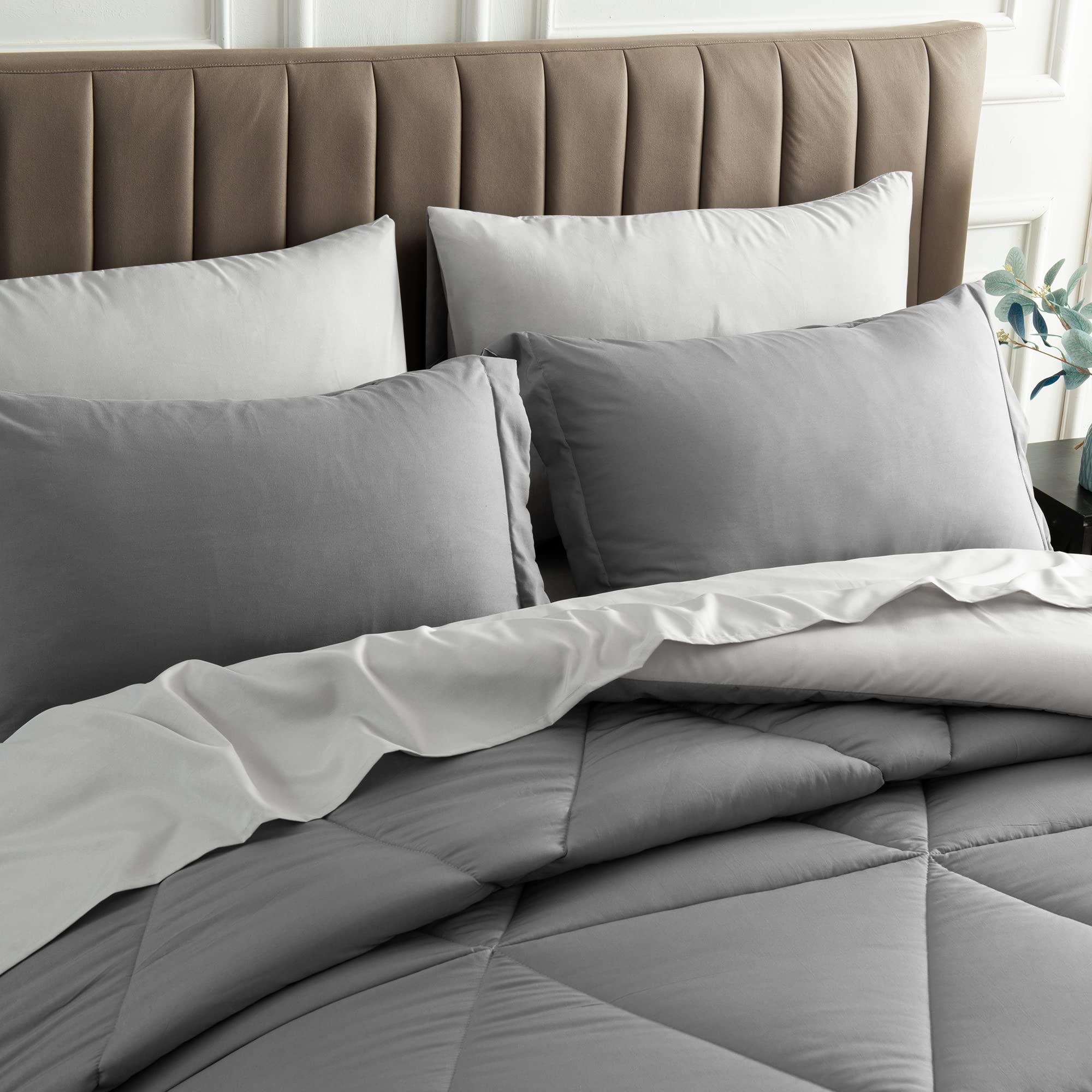 BEDELITE Twin XL Comforter Set 5 Pieces Bed in A Bag - Soft Microfiber Reversible Twin Extra Long Grey Bed Set with Comforters, Sheets, Pillowcase & Sham, Cozy Luxury Bedding Sets for All Season