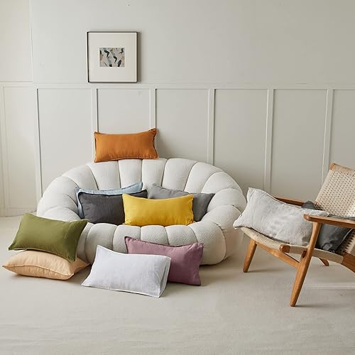 Miniatura 6 de Simple&Opulence Juego de 2 fundas rectangulares decorativas 100% de lino para cojín lumbar de 12 x 20 pulgadas, para sofá, cama, sala de estar,