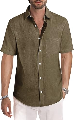 Miniatura 262 de JMIERR Camisas de vestir a rayas con botones y manga corta para hombre