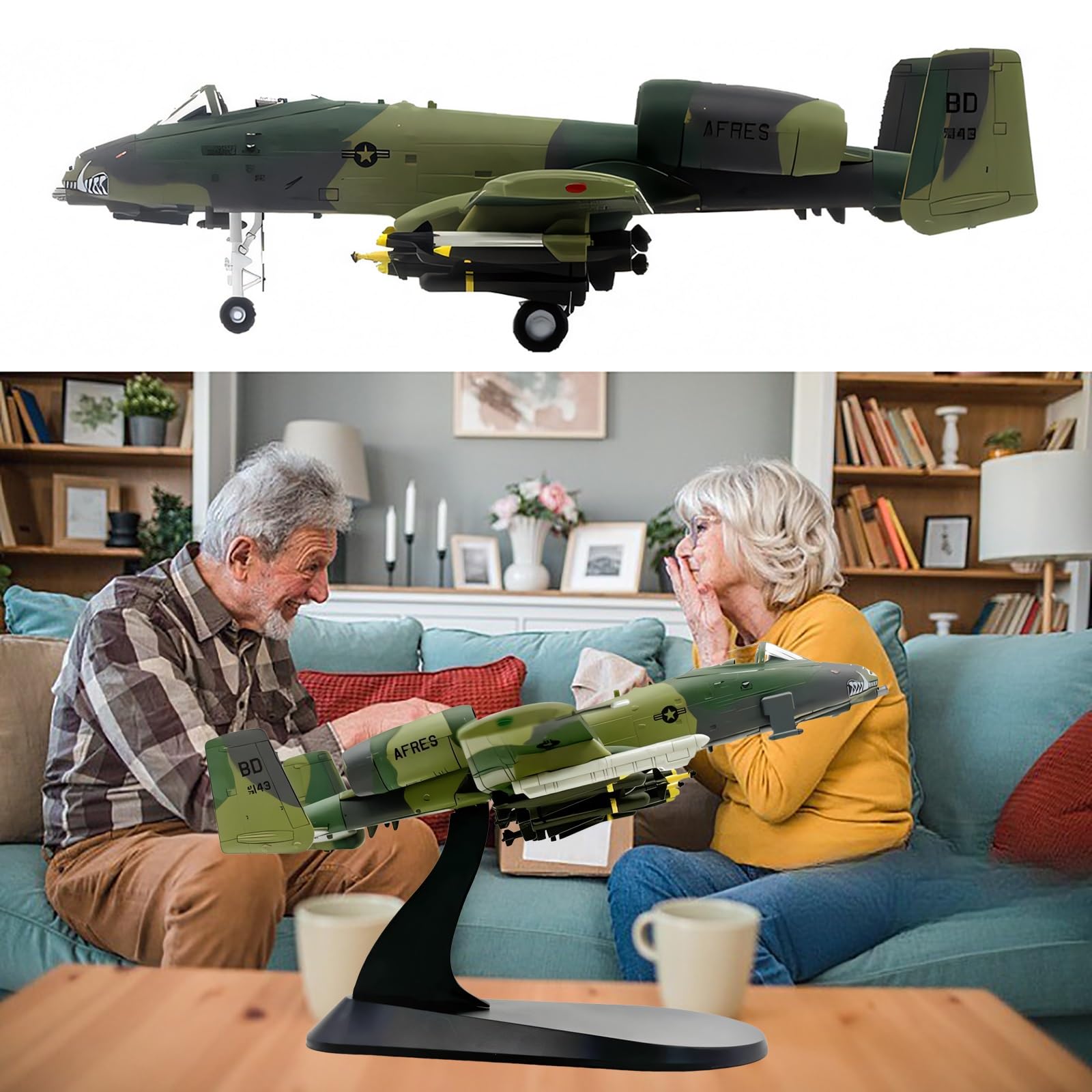 Model samolotu USAF A-10A Thunderbolt II w skali 1/100, odlewany ciśnieniowo metalu, kolekcjonerski, wstępnie zmontowany,stojakiem, wykończenie kamuflażu wojskowy dla dorosłych