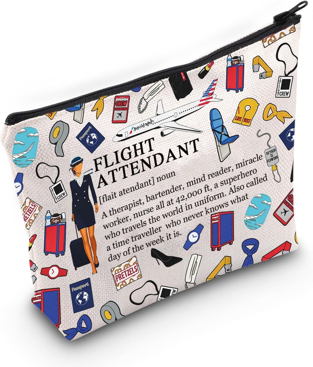 MEIKIUP Flight Attendant Gifts Air Stewardess Cosmetic Travel Bag Stewardess Aviation Makeup Pouch (Flight Attendant noun Bag)