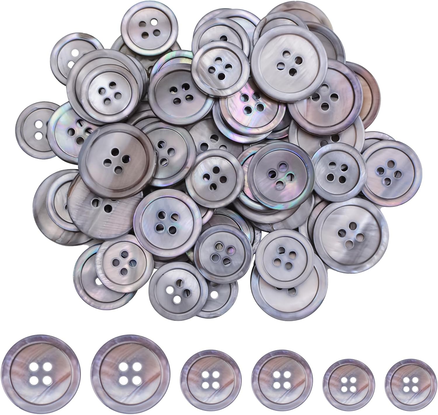 Pearl Button, 60Pcs Grey Four Eyed Fine Edged Shirt Button Knit Suit Button Suitable for Variety Clothing Sewing DIY Craft Clothing Accessories Clothing Buttons 15mm/18mm/20mm