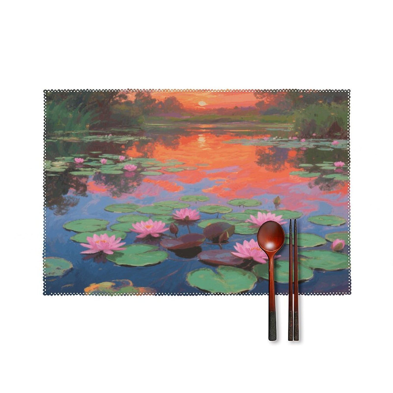 Monet Waterlily Placemats Set of 4 Heat Resistant Non-Slip Place Mats for Dining Table Washable Placemat Wipeable Dining Table Mat Canvas Place Mats Dining Table Decor