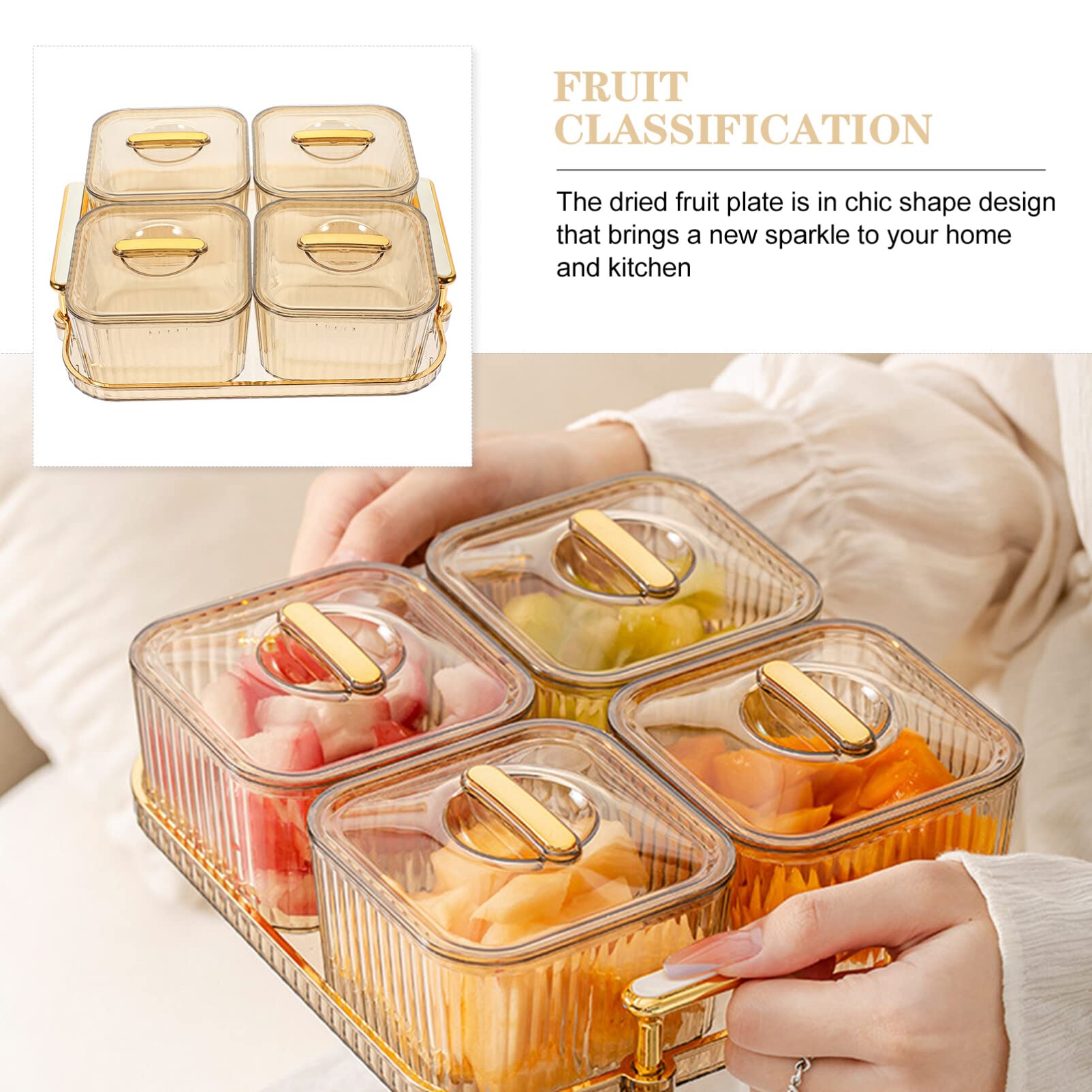 Cabilock Snack Tray Set 4 Section Snack Organizer with Cover Appetizer Tray for Nuts Chips Fruits for Countertop Entertaining