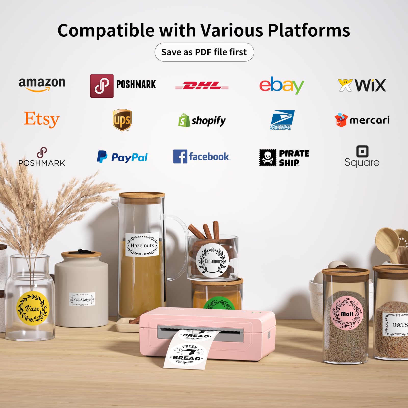 Gloryang Termiczna drukarka etykiet Bluetooth do wysyłki, bezatramentowa drukarka etykiet 4 x 6 do iOS, Android, laptopa, bezprzewodowa drukarka dla małych firm, kompatybilna z Amazon, UPS, Shopify