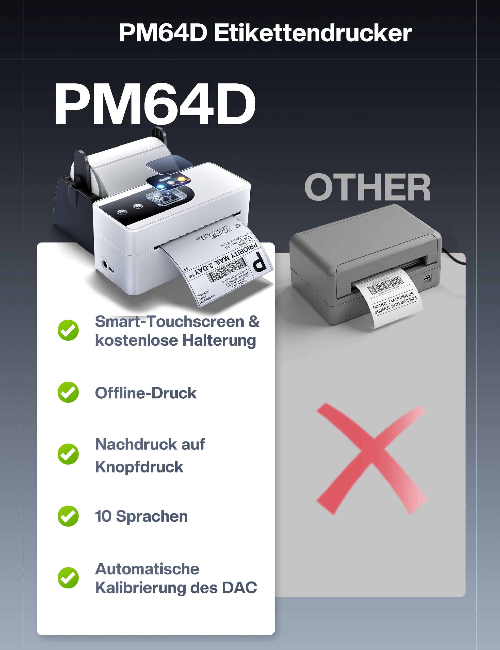 Phomemo Touchscreen Versandetiketten Drucker, PM64D Label Printer, Weiß