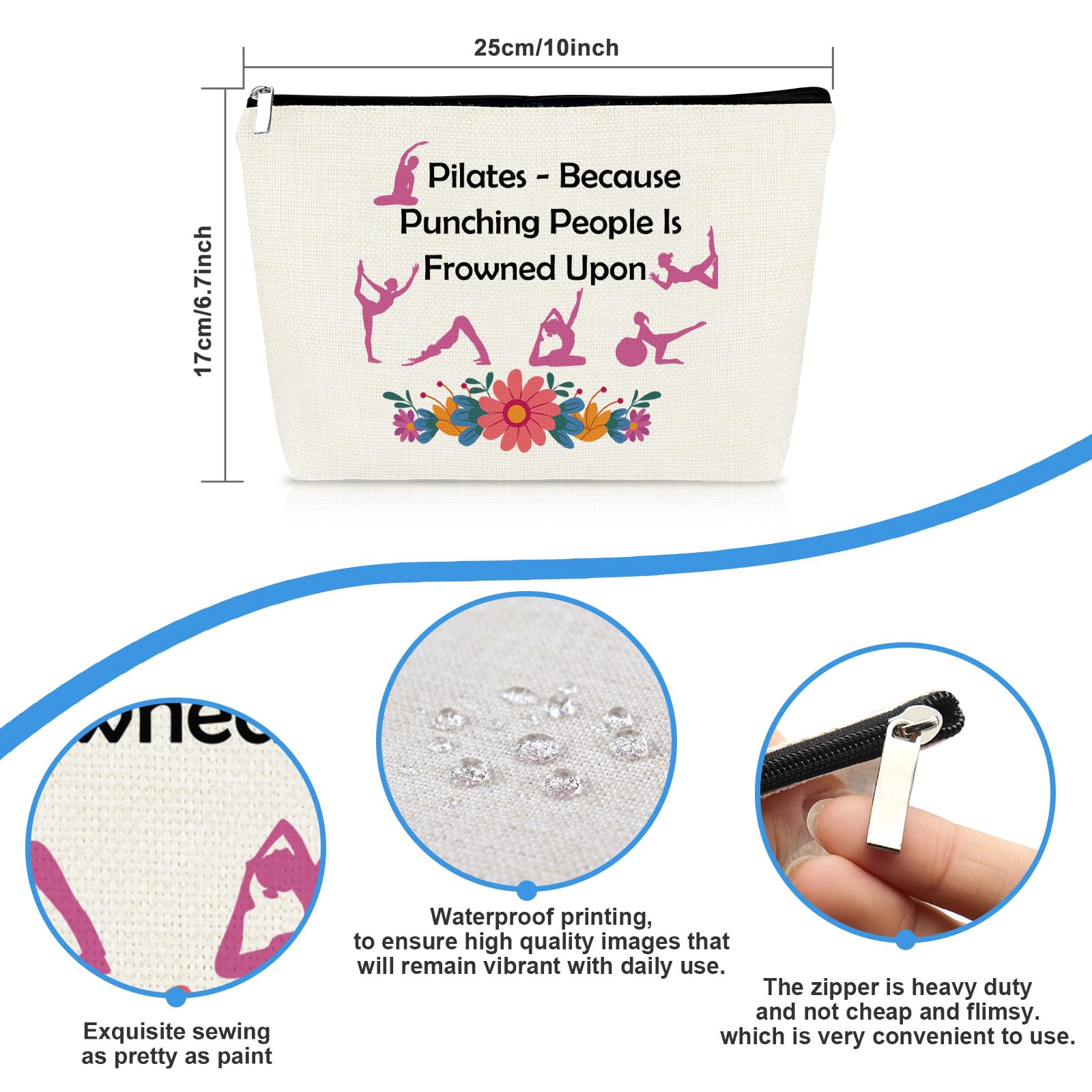 Pilates Gifts for Women Makeup Bag Pilates Instructor Teacher Gift Yoga Lover Gift Cosmetic Bag Birthday Mother's Day Thanksgiving Day Graduation Gifts for Sister Friends Coach Aunt Mom Makeup Pouch