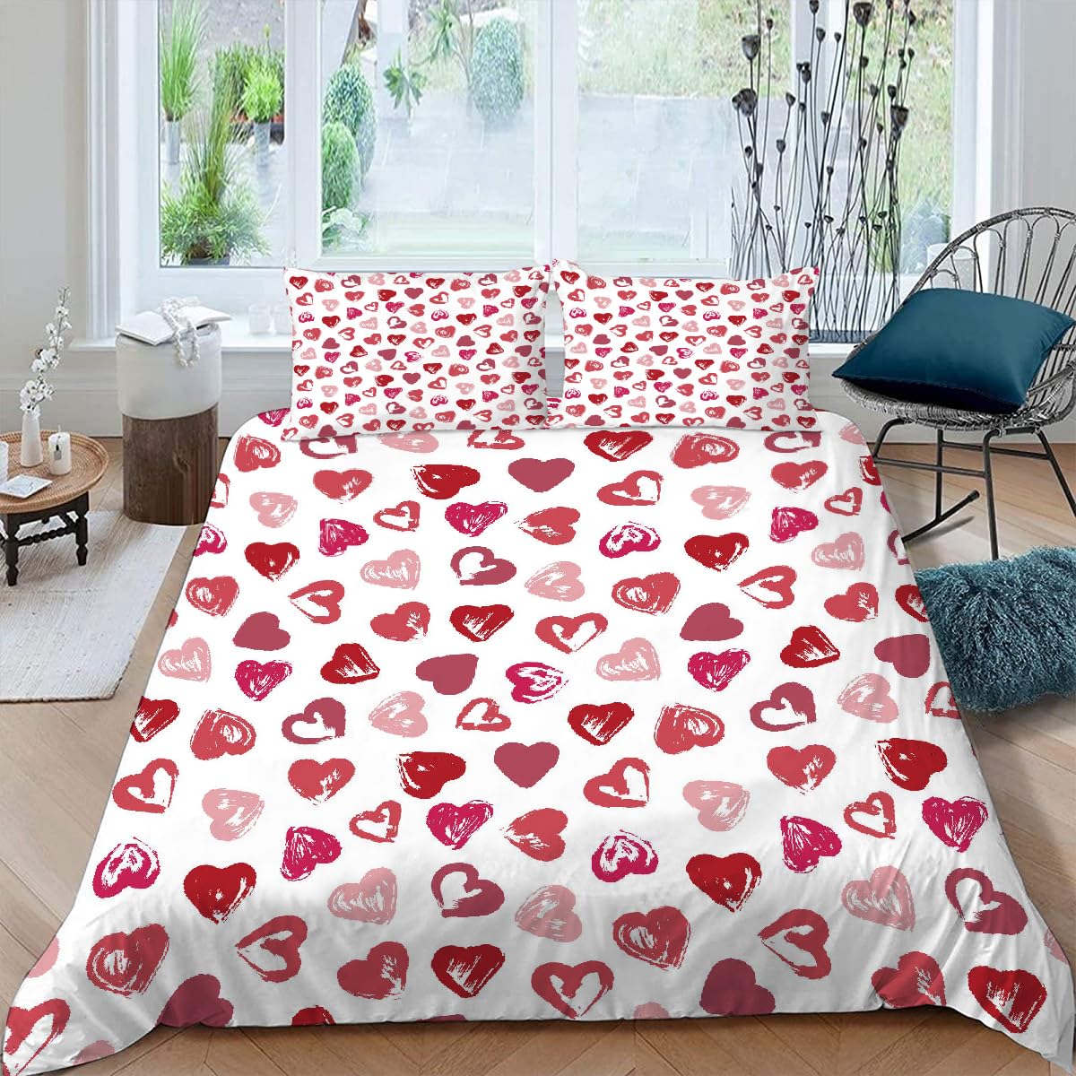 Housse de couette 240x260cm 2 personnes amour en microfibre avec taies d'oreiller