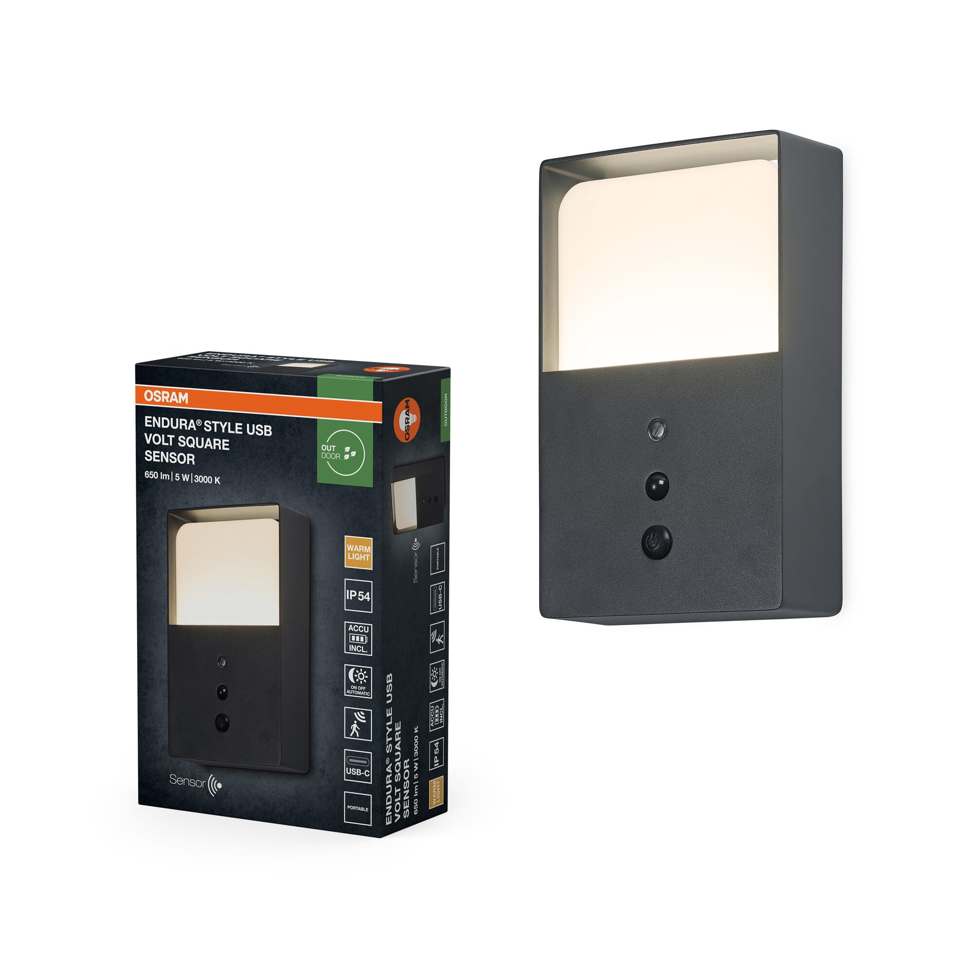 Osram Endura Style USB Volt Square Sensor IP54 Dark Grey