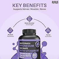 Vista 4 de MasterMedi Glicinato de magnesio 100 mg con vitamina D3 – Fórmula de alta absorción – Apoya el sueño, la relajación muscular, el estrés y la salud