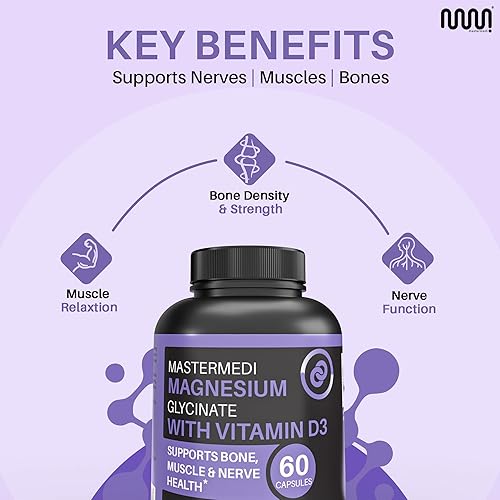 Miniatura 4 de MasterMedi Glicinato de magnesio 100 mg con vitamina D3 – Fórmula de alta absorción – Apoya el sueño, la relajación muscular, el estrés y la salud