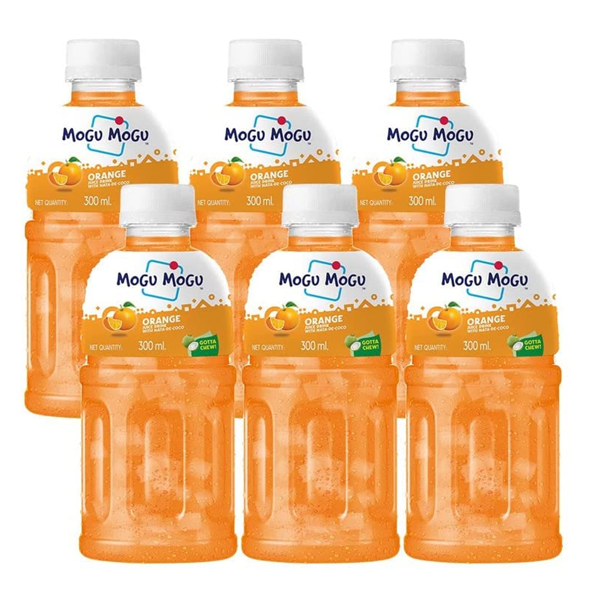 Mogu Mogu Orange Juice with 25% NATA De Coco | Energy Booster Drink | Full of Fruit Fibres | No Added Preservatives and Colours -300ml (Pack of 6)